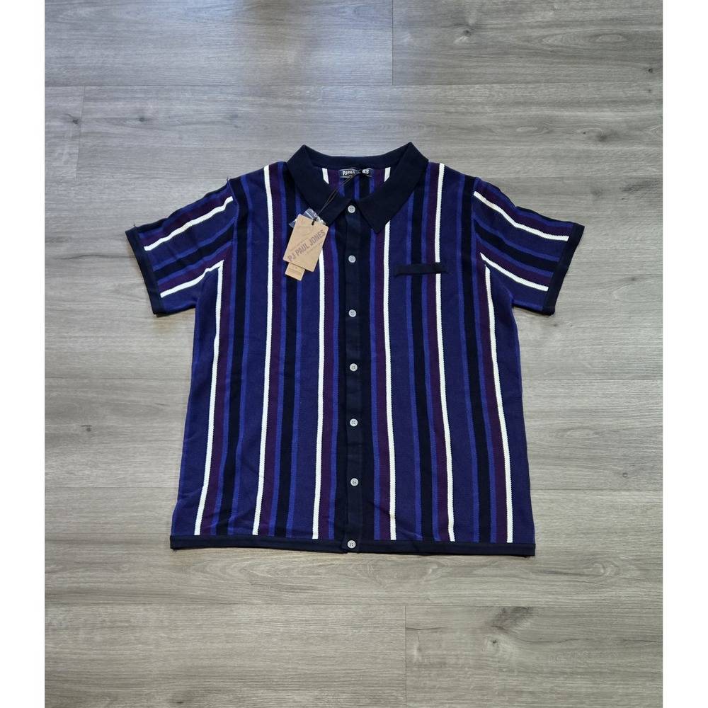 PJ Paul Jones Men's Knit Polo Sweater Shirt Striped Retro Style Top Size XL NWT